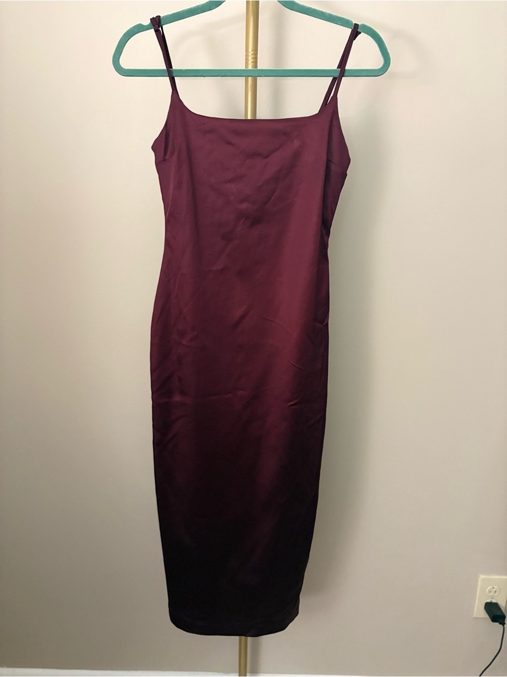 Abercrombie & Fitch Burgundy Satin Column Midi Dress